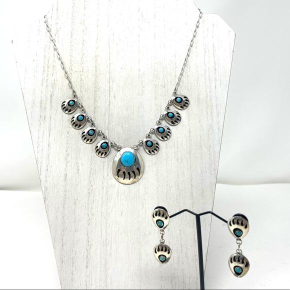 Native American sterling silver & turquoise necklace and earrings set NWOT